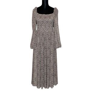 Anthropologie Dolan Milkmaid Smocked Midi Dress Womens Size M Brown Leopard NWT